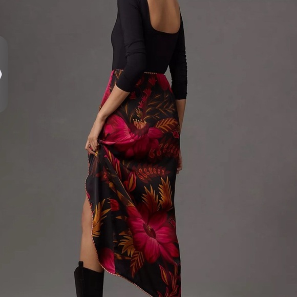 FARM Rio Asymmetrical Skirt in Black and Pink Floral - Picture 3 of 5